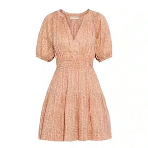 Ulla Johnson Mariana cotton Leopard Print Dress Sz 10 Summer Cocktail peach sun